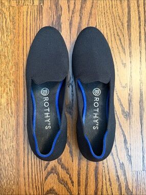 Rothy's Black Men's Slip-On Loafers with Blue Trim